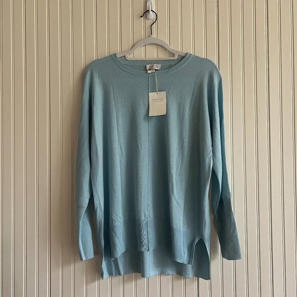 Pastel Blue Cashmere Long Sleeve Hi-Low Crewneck Softgirl Cozy Comfortcore Chic - Picture 2 of 12
